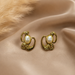 Golden Pearl Stud Earrings