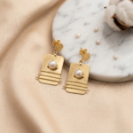 Modern Pearl Brass Earrings - Image 3