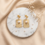 Modern Pearl Brass Earrings