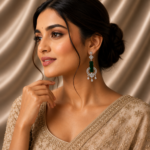 AD Green Stone Dangler Earrings - Image 2