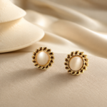 Golden Polish Pearl Stud Earrings