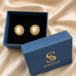 Golden Polish Pearl Stud Earrings - Image 3