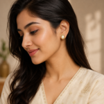 Golden Polish Pearl Stud Earrings - Image 2