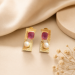 Ruby Pearl Brass Earrings