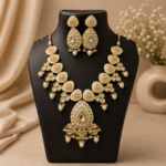 Peach Pearl Kundan Necklace Set - Image 4