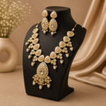 Peach Pearl Kundan Necklace Set - Image 5