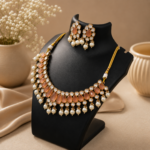 Peach Pearl Kundan Necklace Set - Image 5
