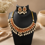 Peach Pearl Kundan Necklace Set - Image 4