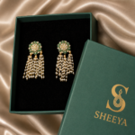 Green Pearl Drop Earrings - Image 3