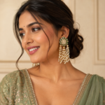 Green Pearl Drop Earrings - Image 2