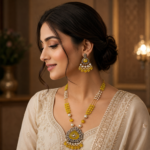 Mustard Pearl Pendant Necklace Set - Image 2