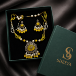 Mustard Pearl Pendant Necklace Set - Image 3