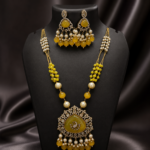 Mustard Pearl Pendant Necklace Set - Image 4