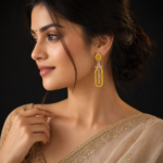 Yellow Kundan Dangler Earrings - Image 2
