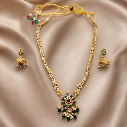 Ruby Pearl Jhumka Necklace Set