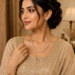 Gold Kundan Stud Necklace Set - Image 2